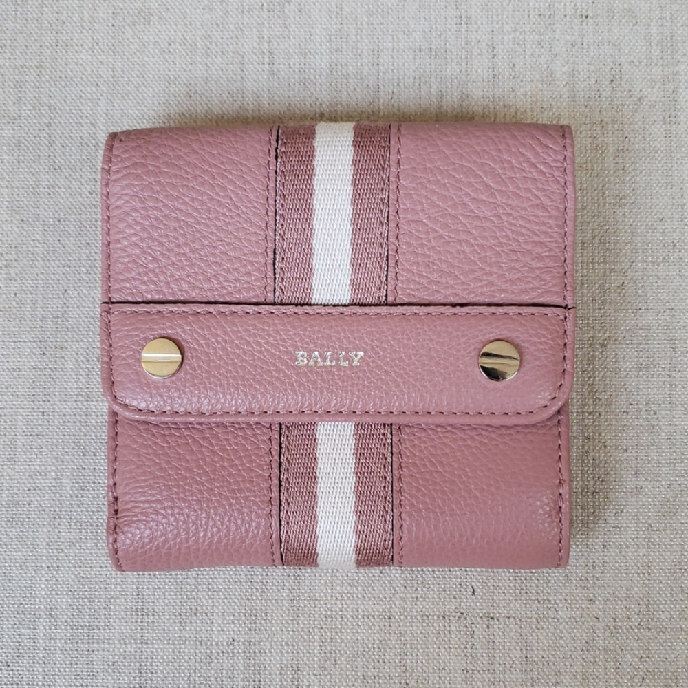Bally Small Wallet Purse Pink Leather Stripe